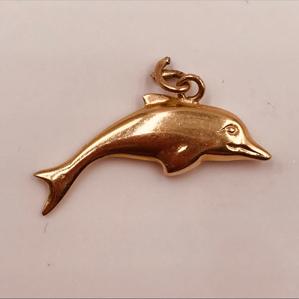 14k solid gold dolphin charm